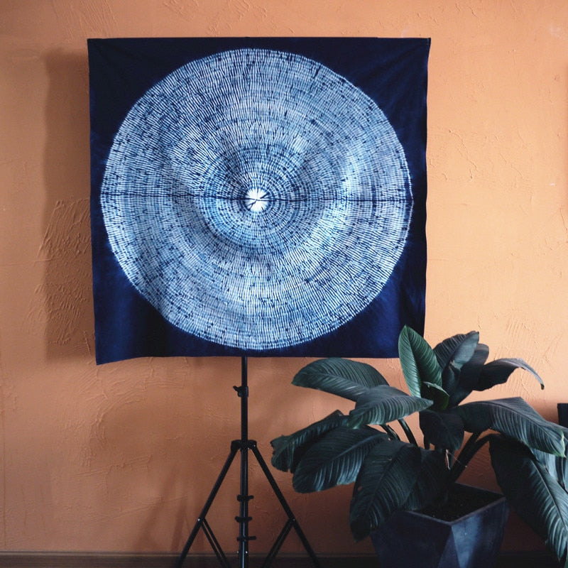 Traditional Shibori Hand Dyed Indigo Fabric Tablecloth / Tapestry - Square freeshipping - Dara Laine Murray