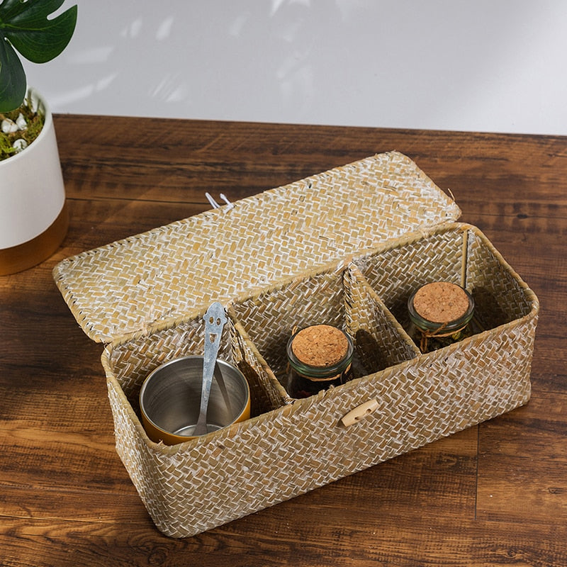 Handmade Seagrass Three Section Storage Basket freeshipping - Dara Laine Murray
