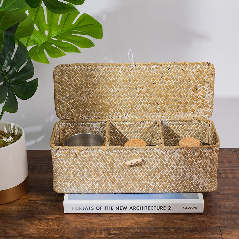 Handmade Seagrass Three Section Storage Basket freeshipping - Dara Laine Murray