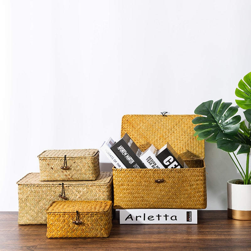 Rattan Woven Storage Boxes with Lids Handmade Wicker Storage Basket Sundries Clothes Cosmetic Container Home Organizer freeshipping - Dara Laine Murray