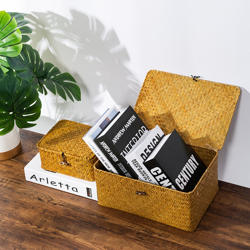 Rattan Woven Storage Boxes with Lids Handmade Wicker Storage Basket Sundries Clothes Cosmetic Container Home Organizer freeshipping - Dara Laine Murray