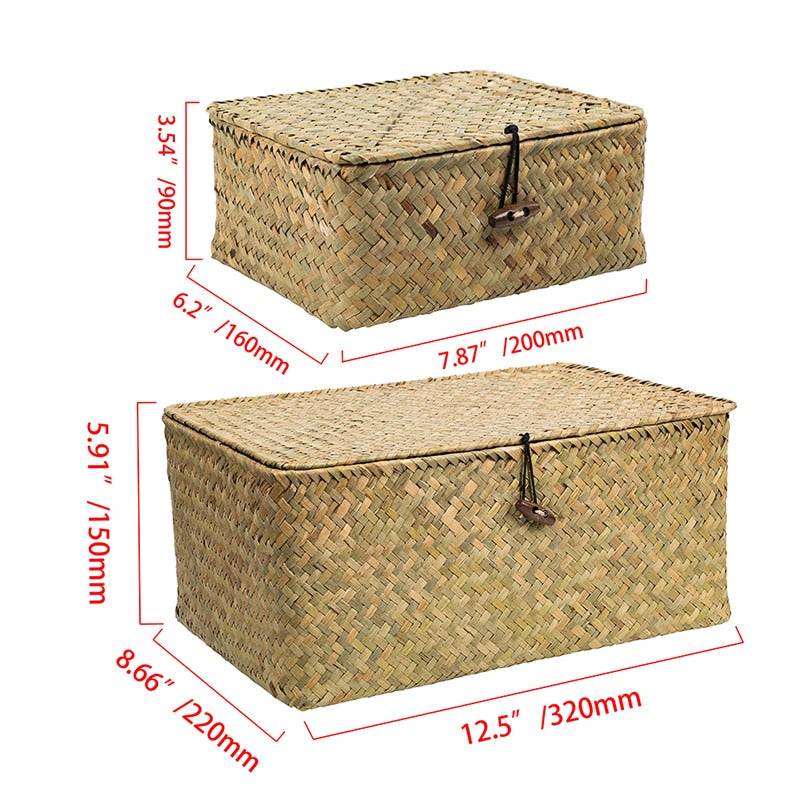 Rattan Woven Storage Boxes with Lids Handmade Wicker Storage Basket Sundries Clothes Cosmetic Container Home Organizer freeshipping - Dara Laine Murray
