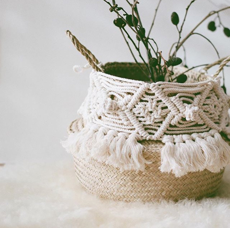 Woven Grass Baskets with Decorative Tassels / Weavings / Macrame freeshipping - Dara Laine Murray