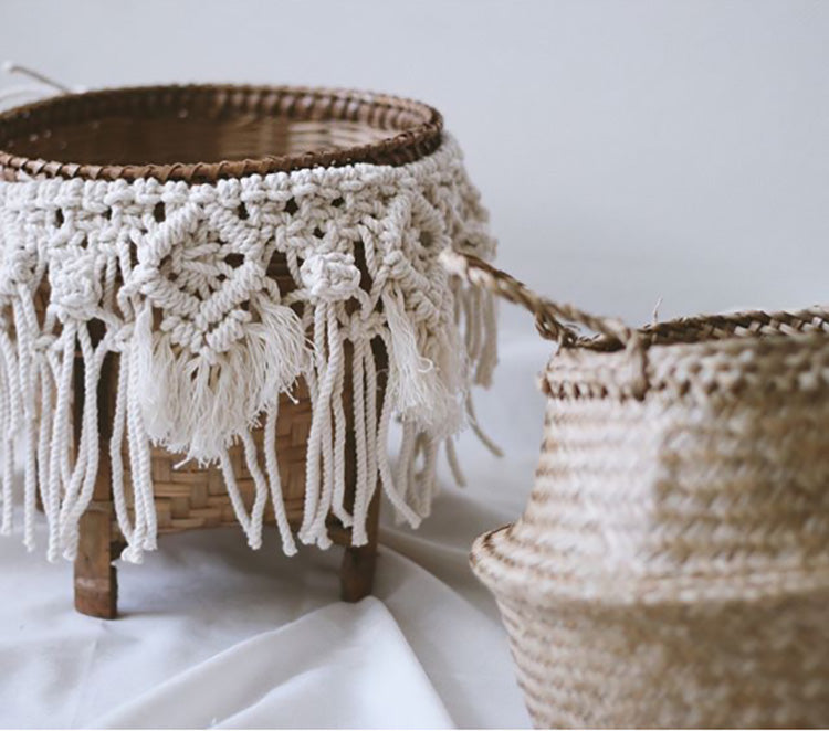 Woven Grass Baskets with Decorative Tassels / Weavings / Macrame freeshipping - Dara Laine Murray