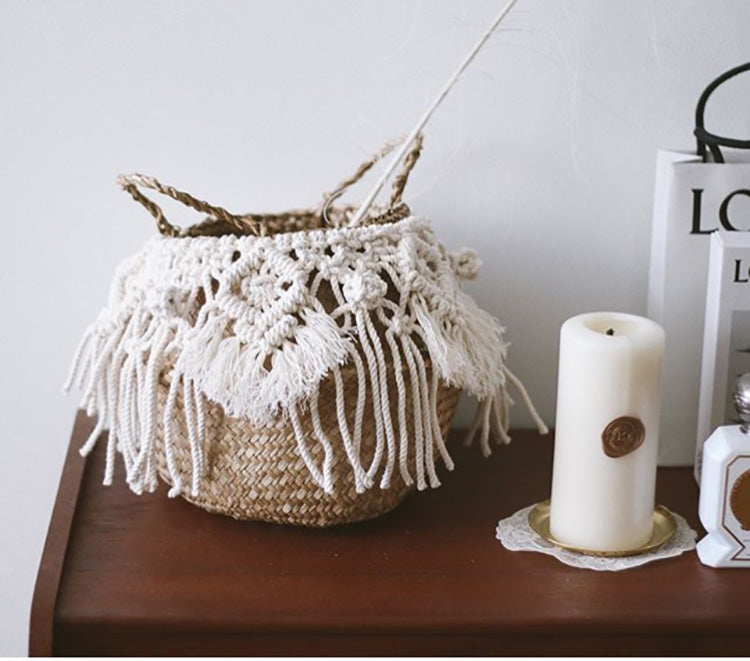 Woven Grass Baskets with Decorative Tassels / Weavings / Macrame freeshipping - Dara Laine Murray