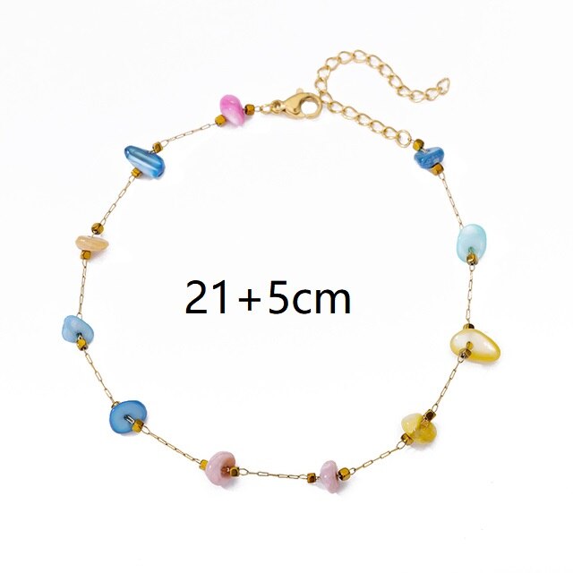 Turkey Evil Eye Bead Crystal Palm Anklet For Women Boho Color Stone Pearl Chain Acrylic Flower Bracelet Female Teen Feet Jewelry