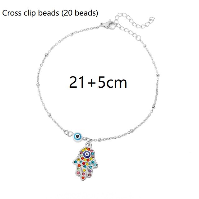 Turkey Evil Eye Bead Crystal Palm Anklet For Women Boho Color Stone Pearl Chain Acrylic Flower Bracelet Female Teen Feet Jewelry