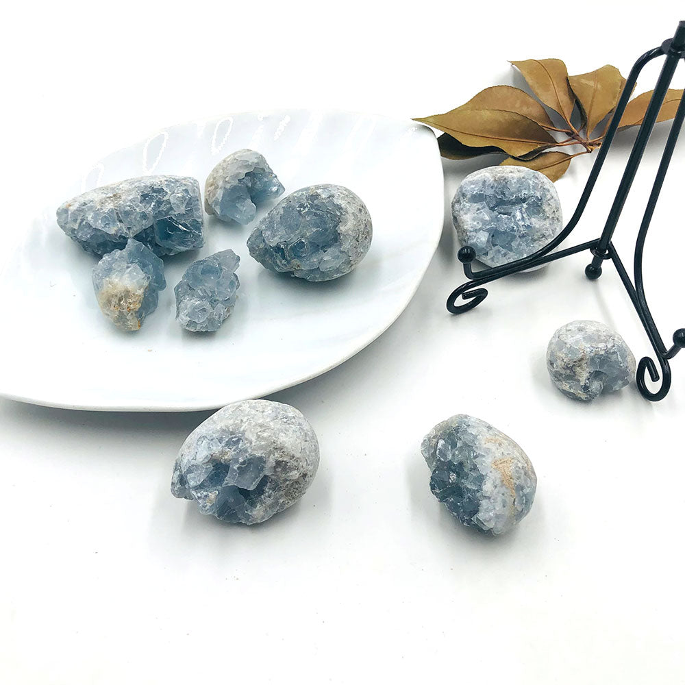 1PC Random Natural Raw Blue Celestite Quartz Crystal Cluster Healing Stones Specimen Home Decoration Crafts Ornament Druzy Geode