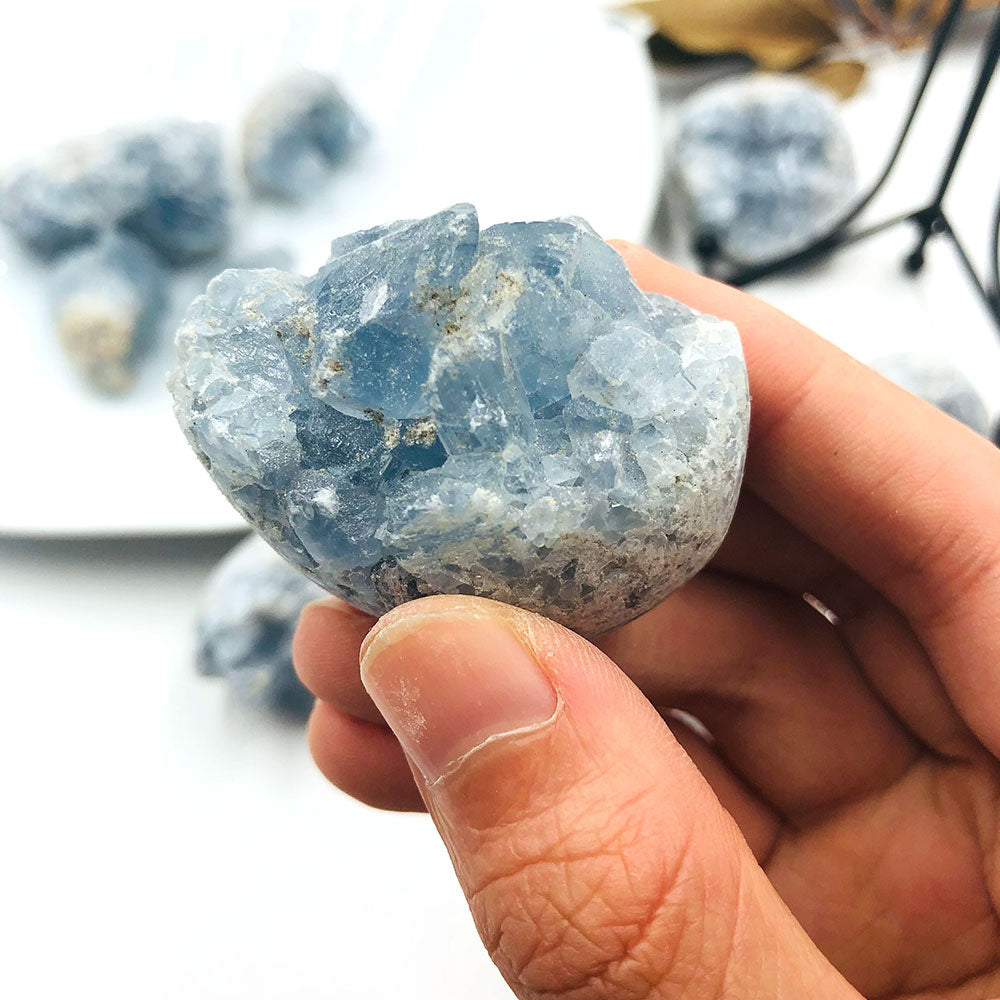 1PC Random Natural Raw Blue Celestite Quartz Crystal Cluster Healing Stones Specimen Home Decoration Crafts Ornament Druzy Geode