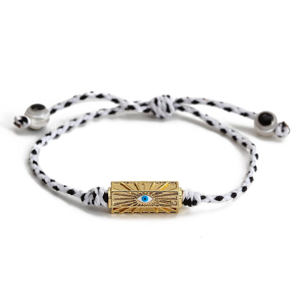 Wish Card 2022 Fashion Bracelet for Woman Girls Enamel Copper Bead Evil Eye Charm Adjustable Rope Handmade Bracelets One Piece