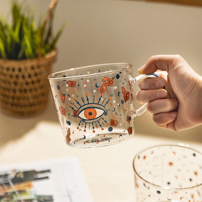 500ml Creative Scale Glass Mug Breakfast Milk Coffe Cup Household Couple Water Cup Sun Eye Pattern Drinkware Kitchen Tableware