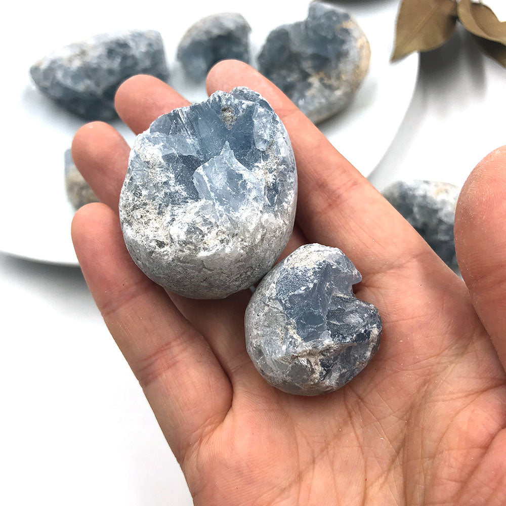 1PC Random Natural Raw Blue Celestite Quartz Crystal Cluster Healing Stones Specimen Home Decoration Crafts Ornament Druzy Geode