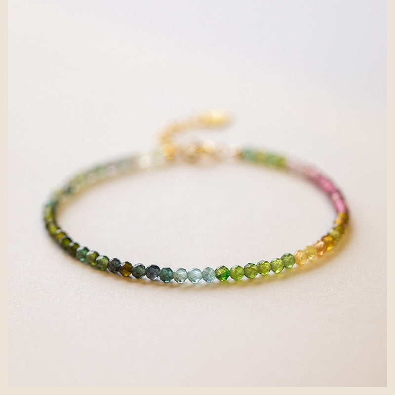 Minar Vintage Rainbow Natural Stone Charm Bracelets for Women Femme Multi Coloured Thin Chain Beaded Bracelet Simple Accessories