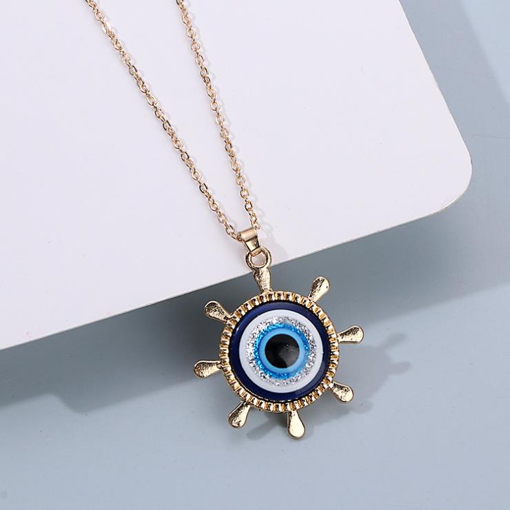 2023 Turkey Fashion Blue Evil Eye Necklace Gold Color Charm Rhinestone Eye Choker Necklace for Women Boho Jewlery Wholesale