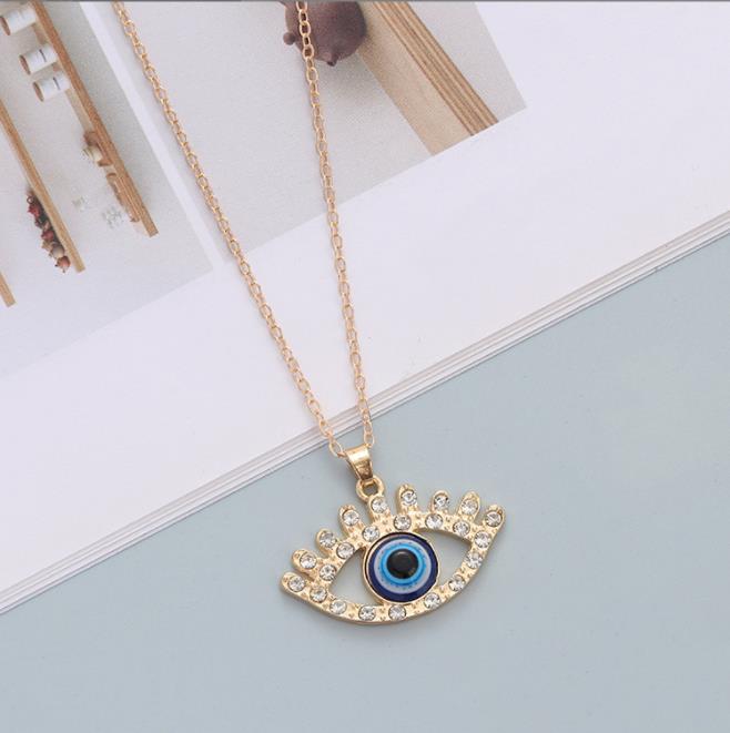 2023 Turkey Fashion Blue Evil Eye Necklace Gold Color Charm Rhinestone Eye Choker Necklace for Women Boho Jewlery Wholesale