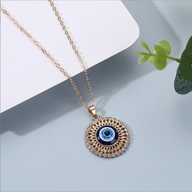 2023 Turkey Fashion Blue Evil Eye Necklace Gold Color Charm Rhinestone Eye Choker Necklace for Women Boho Jewlery Wholesale