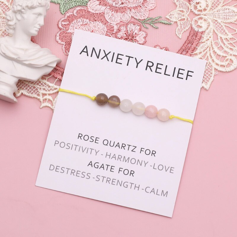 Anxiety Relief Bracelet Rose Quartz Healing Crystals Bracelet Stress Relief Jewelry Women Men Friendship Stress Relief Bracelet