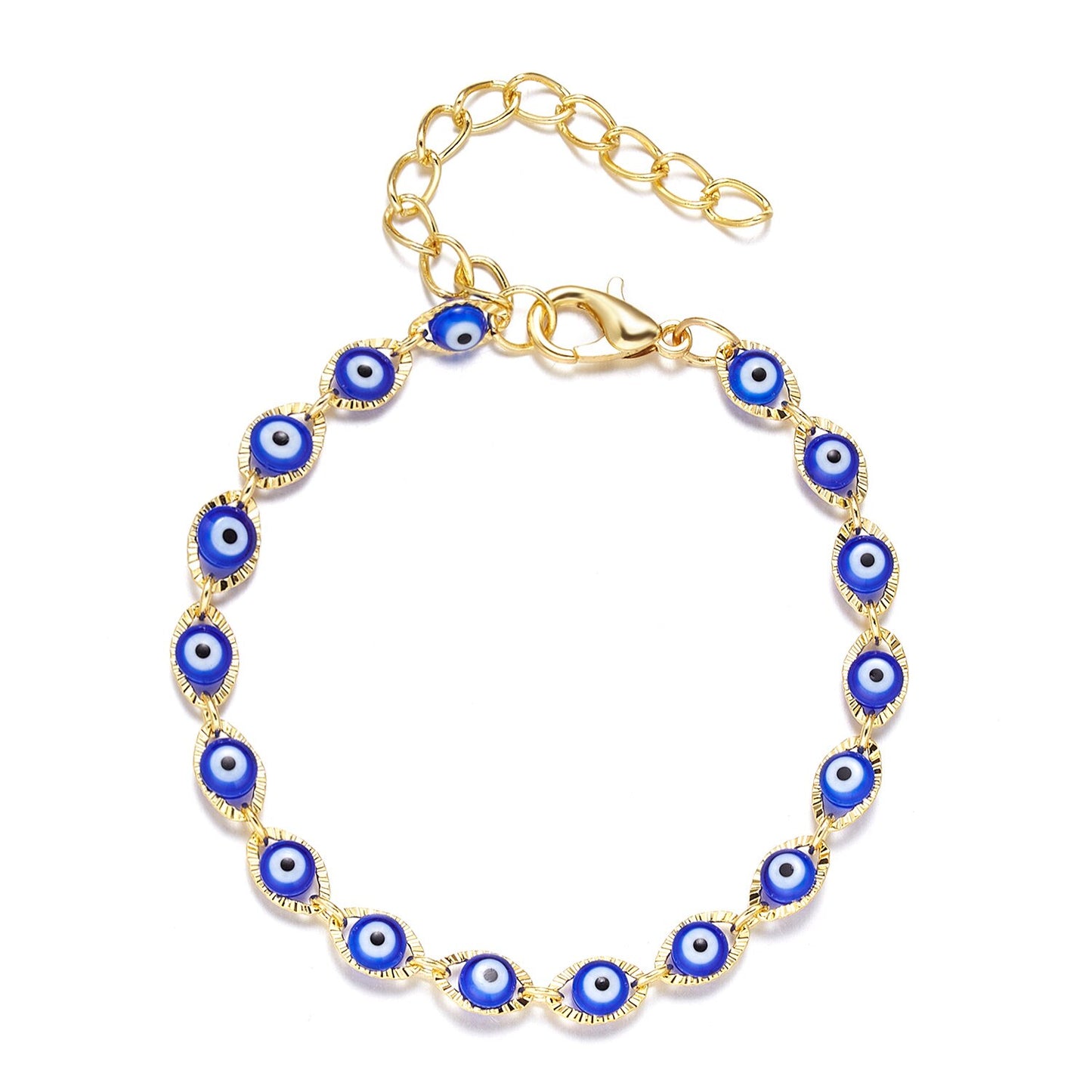 Simple Design Turkish Evil Eye Charm Bracelet for Women Boho Lucky Gold Color Copper Chain Adjustable Bracelet Summer Jewelry
