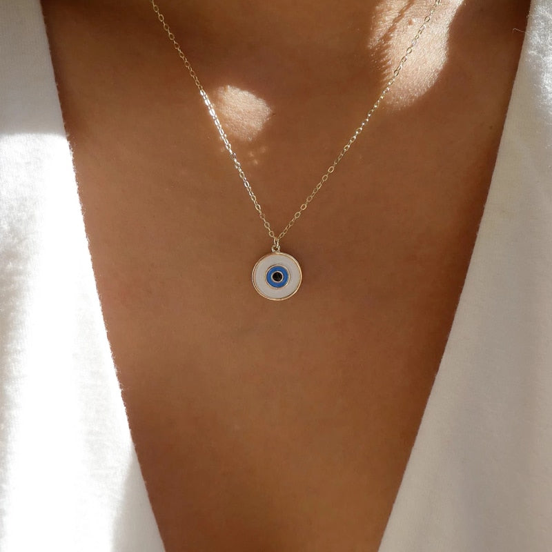 2023 Turkey Fashion Blue Evil Eye Necklace Gold Color Charm Rhinestone Eye Choker Necklace for Women Boho Jewlery Wholesale