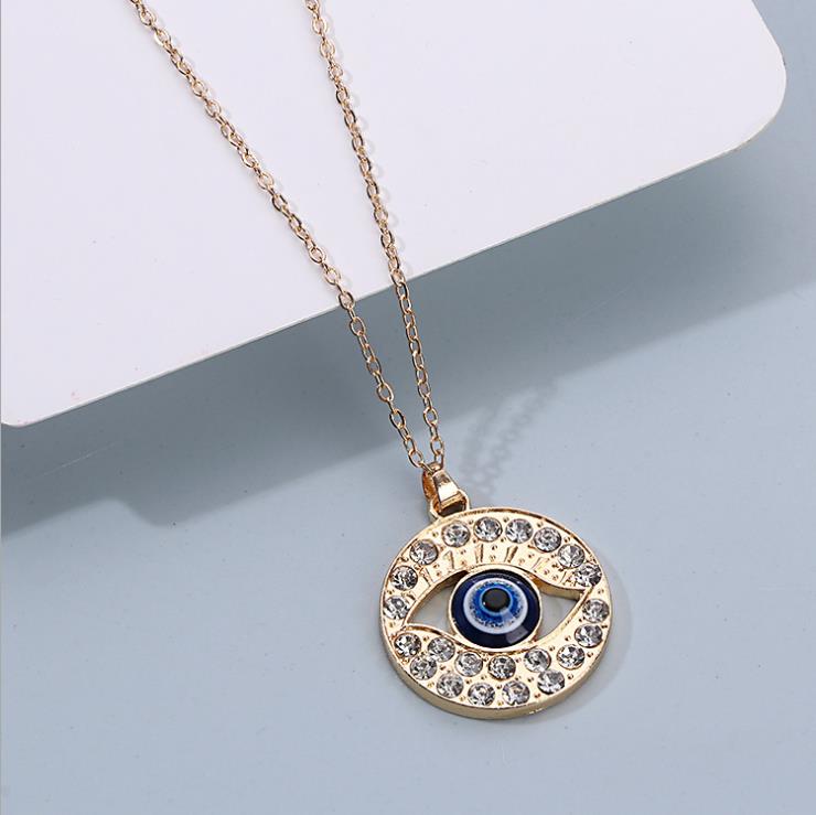 2023 Turkey Fashion Blue Evil Eye Necklace Gold Color Charm Rhinestone Eye Choker Necklace for Women Boho Jewlery Wholesale