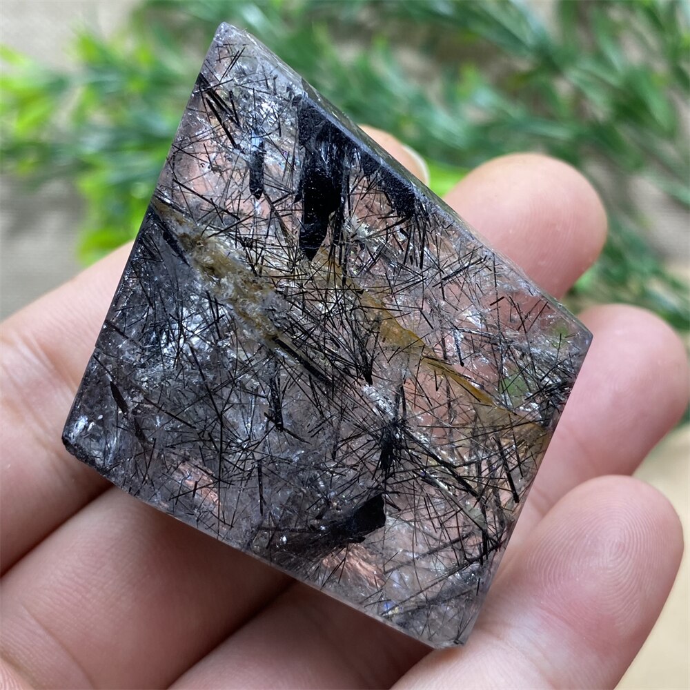 Black Tourmaline Natural Stone Crystal Healing Polyhedron Hair Quartz Palm Playing  Wicca Reiki Ornaments Home Decoration Room