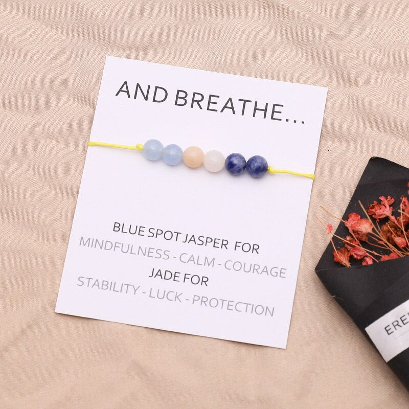 Breathe Wish Bracelet Natural Blue Jasper Bracelet Reiki Healing Jewelry for Women Men Crystal Jewelry Friendship Healing Gift