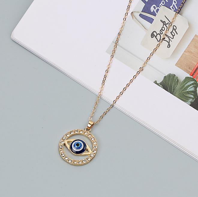 2023 Turkey Fashion Blue Evil Eye Necklace Gold Color Charm Rhinestone Eye Choker Necklace for Women Boho Jewlery Wholesale