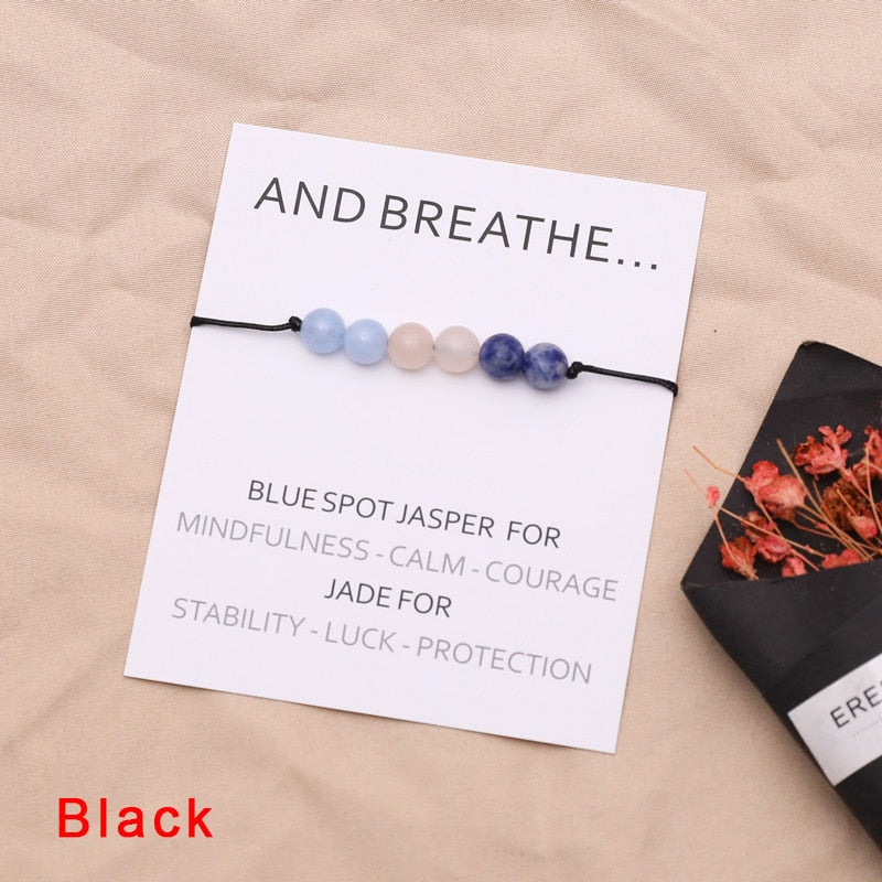 Breathe Wish Bracelet Natural Blue Jasper Bracelet Reiki Healing Jewelry for Women Men Crystal Jewelry Friendship Healing Gift