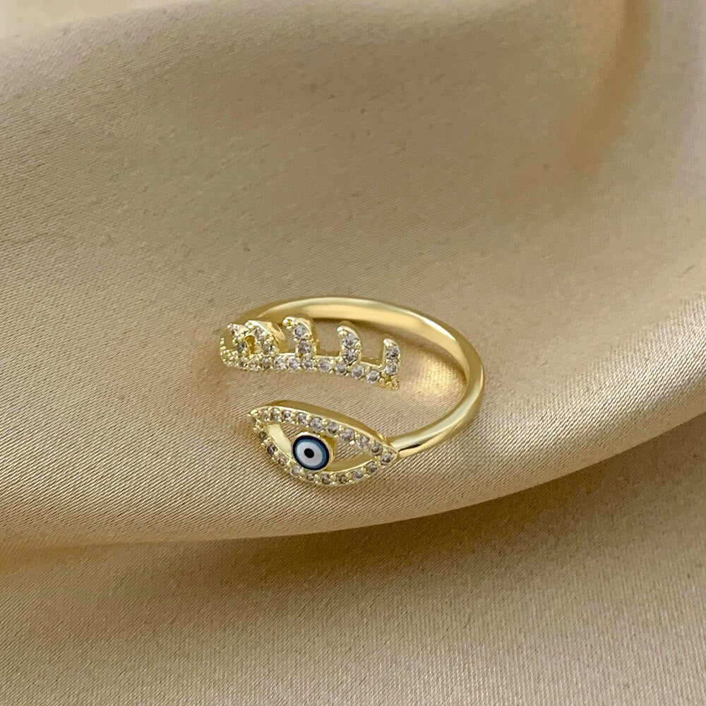 Classic Evil Eye Open Adjustable Finger Ring with Cubic Zirconia for Women Luxury Turkish Eyes Rings Engagement Jewelry