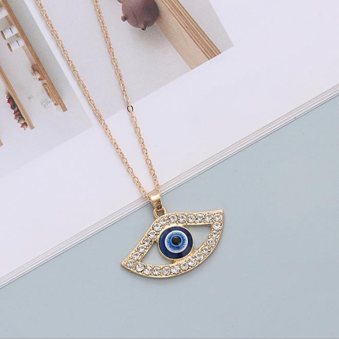 2023 Turkey Fashion Blue Evil Eye Necklace Gold Color Charm Rhinestone Eye Choker Necklace for Women Boho Jewlery Wholesale