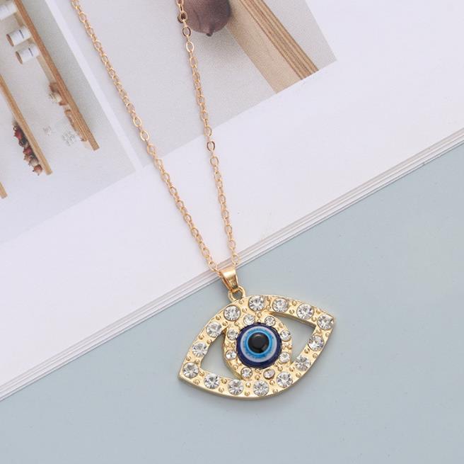 2023 Turkey Fashion Blue Evil Eye Necklace Gold Color Charm Rhinestone Eye Choker Necklace for Women Boho Jewlery Wholesale