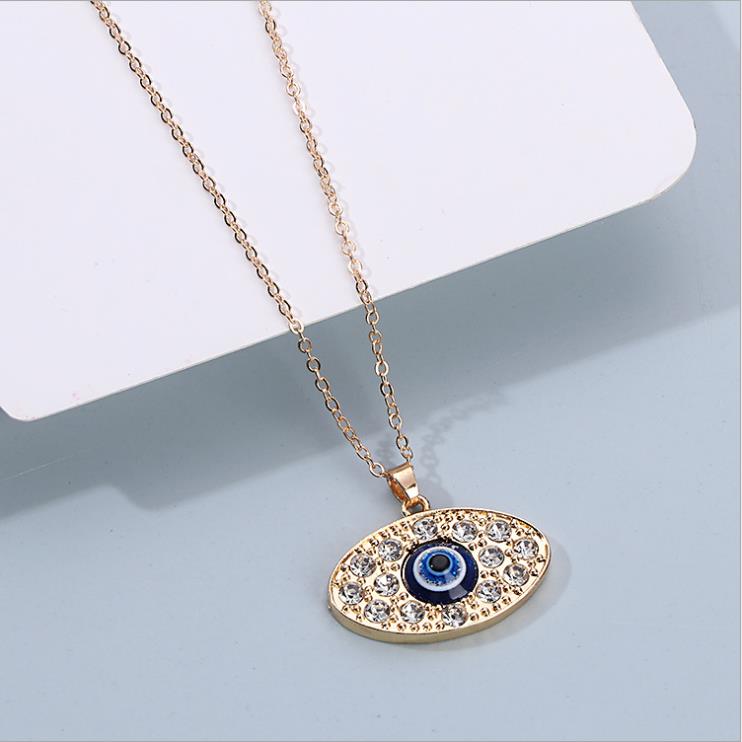 2023 Turkey Fashion Blue Evil Eye Necklace Gold Color Charm Rhinestone Eye Choker Necklace for Women Boho Jewlery Wholesale