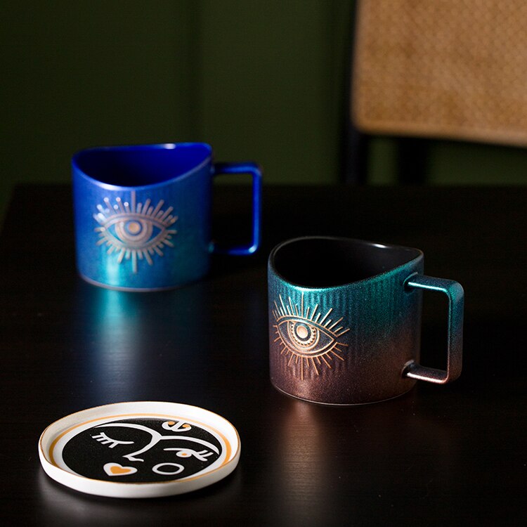 Turkish Blue Eye Tea Coffee Mug 14 oz Bone China Porcelain Nice Ceramic Evil Creative Eyes Coffee Water Tea Cup Gift 400ml