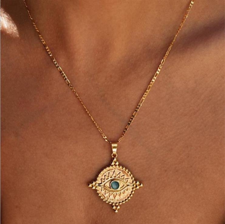 2023 Turkey Fashion Blue Evil Eye Necklace Gold Color Charm Rhinestone Eye Choker Necklace for Women Boho Jewlery Wholesale