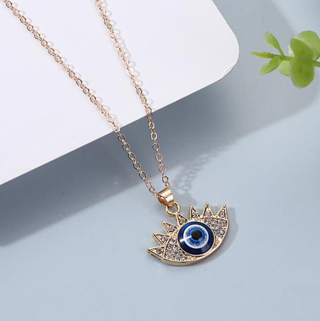 2023 Turkey Fashion Blue Evil Eye Necklace Gold Color Charm Rhinestone Eye Choker Necklace for Women Boho Jewlery Wholesale
