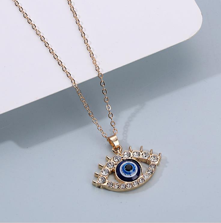 2023 Turkey Fashion Blue Evil Eye Necklace Gold Color Charm Rhinestone Eye Choker Necklace for Women Boho Jewlery Wholesale