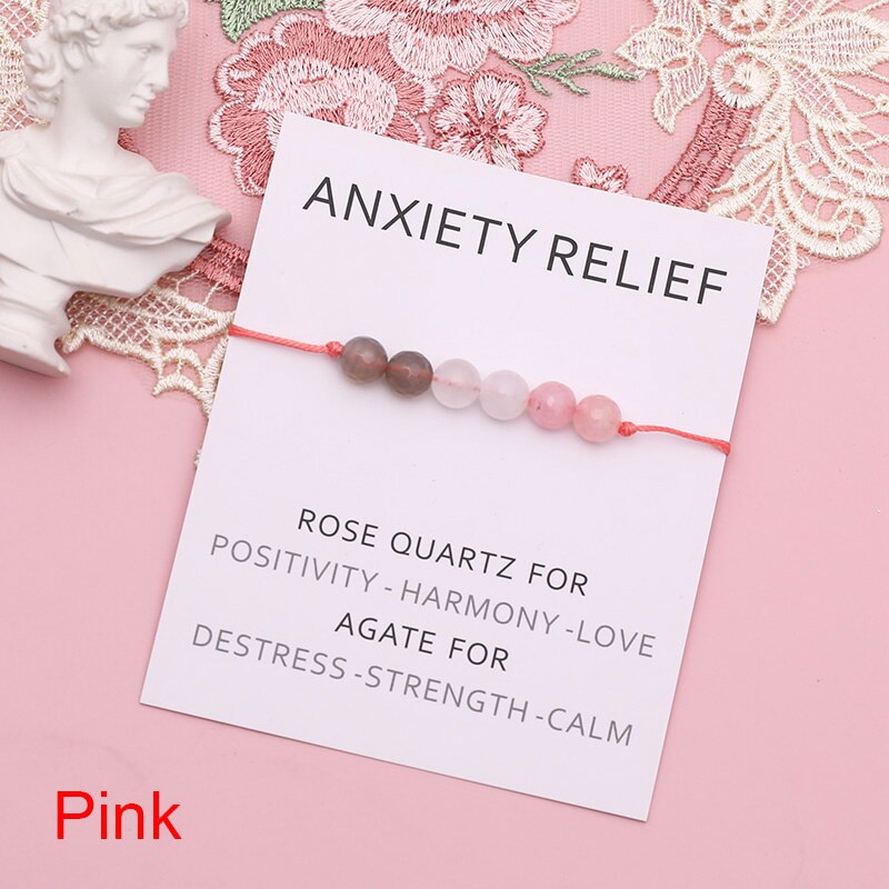 Anxiety Relief Bracelet Rose Quartz Healing Crystals Bracelet Stress Relief Jewelry Women Men Friendship Stress Relief Bracelet