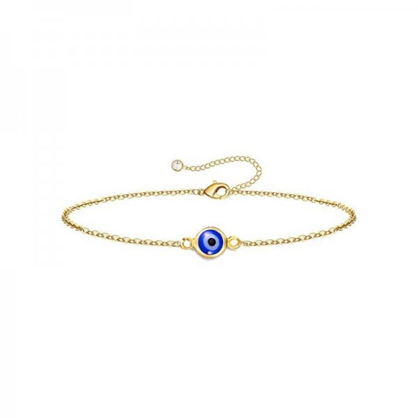 Simple Design Turkish Evil Eye Charm Bracelet for Women Boho Lucky Gold Color Copper Chain Adjustable Bracelet Summer Jewelry