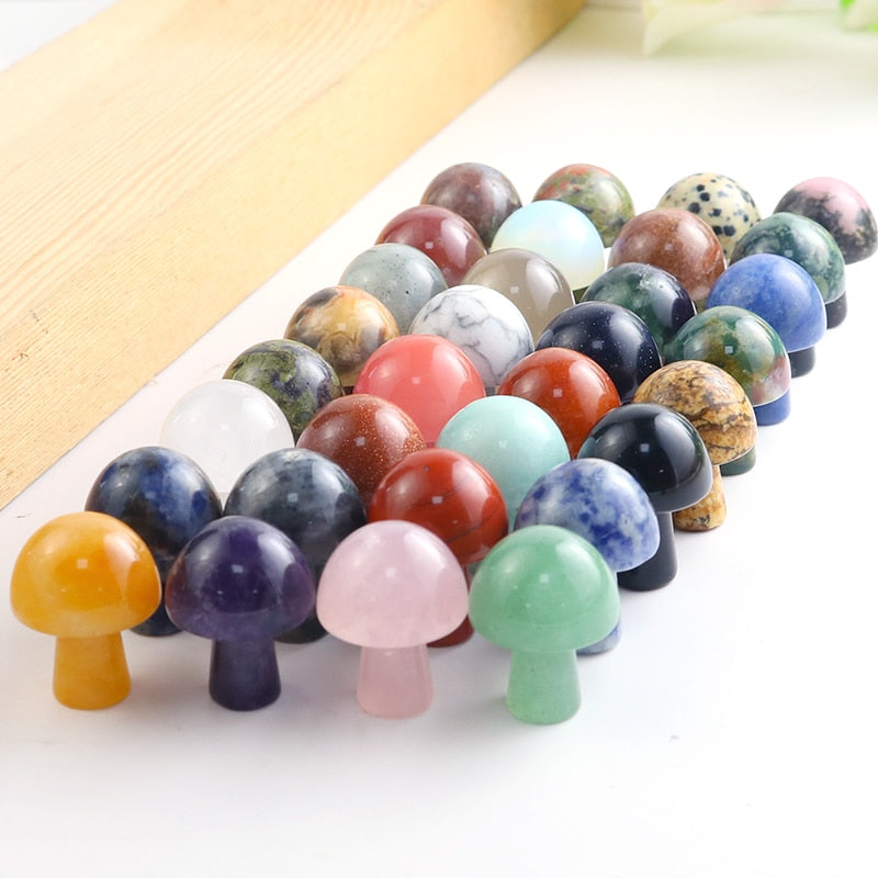 20PCS Mini Mushroom Gemstones Figurine Natural Stones Carved Crafts Decor Quartz Healing Crystal Statue Wholesae Bulk 16*22mm