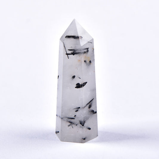 Natural Crystal Black Tourmaline Quartz Point Healing Stone Hexagonal Prisms 50-80mm Obelisk Wand Treatment Stone DIY Gift 1PC