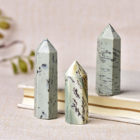 1PC Natural stone Aquatic plants jade Crystal Point Wand Healing Energy Quartz Home Decor Reiki Polished 50-80mm Stone Carved