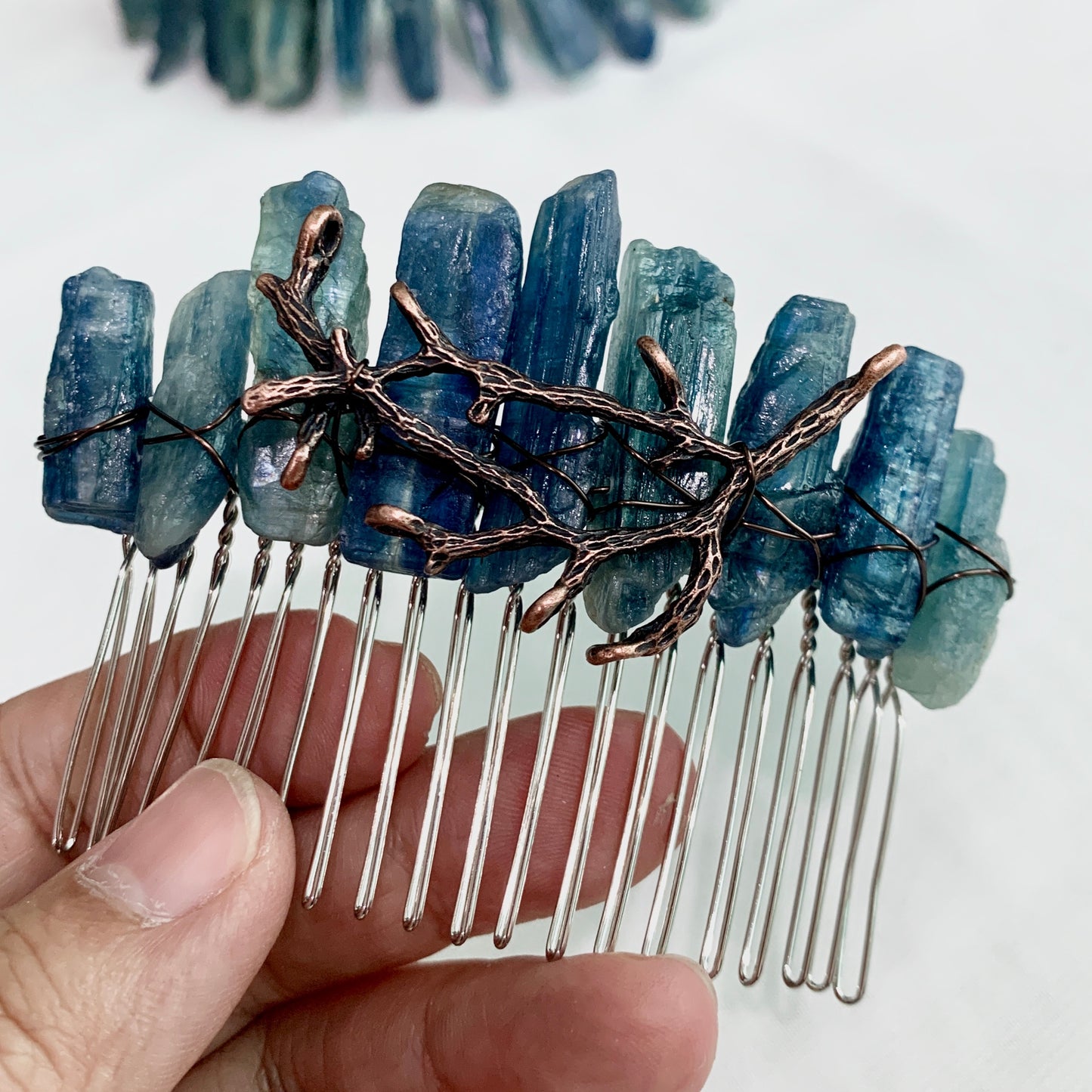 Kyanite Crown Hair Comb Raw Crystal Hair Accessories Natural Kyanite Hair Band Wedding Party Dress Up Wicca Accessories Gift