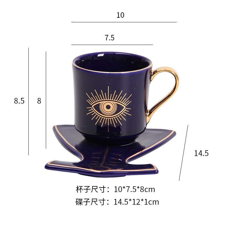 Turkish Blue Eyes Luxury Coffee Cup Saucer Set with Hand and Clothe Shape Dish Ottoman Cup Boonido Coffee Cappuccino Cup 200ml