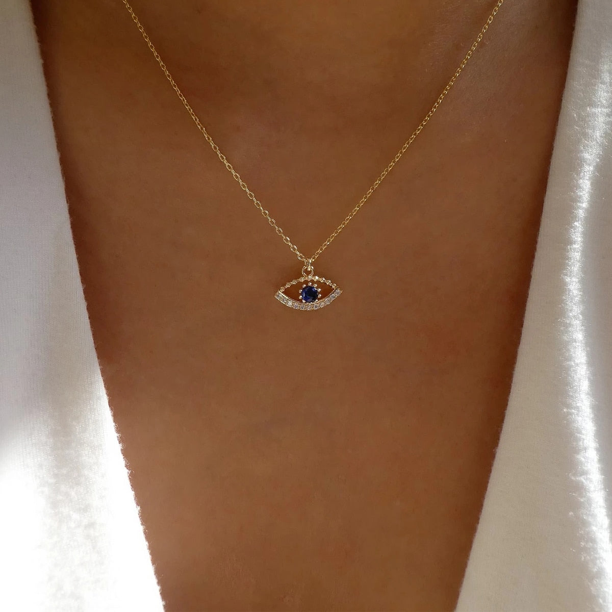 2023 Turkey Fashion Blue Evil Eye Necklace Gold Color Charm Rhinestone Eye Choker Necklace for Women Boho Jewlery Wholesale