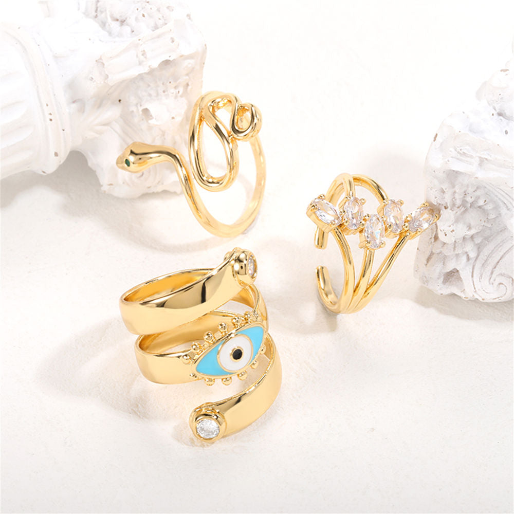 GATTVICT Punk Fashion Drop Oil Evil Eye Rings Set For Women Men  Abstract Gold Color Climb Line Snake Zircon Leaf Ring Jewelry