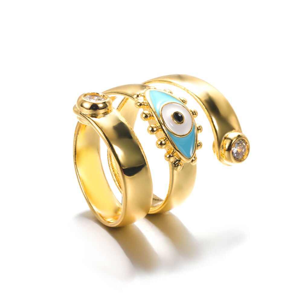 GATTVICT Punk Fashion Drop Oil Evil Eye Rings Set For Women Men  Abstract Gold Color Climb Line Snake Zircon Leaf Ring Jewelry