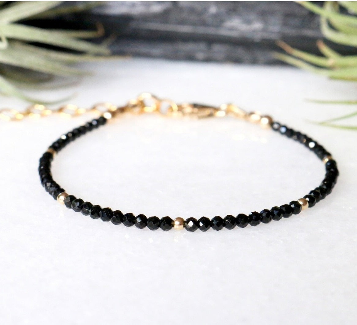 Black Crystal  Tourmaline Bracelet, Empath Protection Bracelet for Women, Dainty Black Tourmaline Jewelry,
