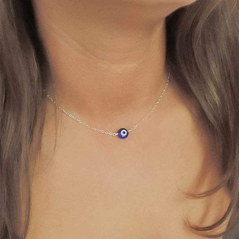 2022 Turkey Evil Eye Necklace for Women Blue Eye Hand Stainless Steel Chain Choker Clavicle Chain Ethnic Lucky Ear Jewelry Gifts
