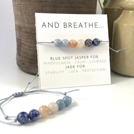 Breathe Wish Bracelet Natural Blue Jasper Bracelet Reiki Healing Jewelry for Women Men Crystal Jewelry Friendship Healing Gift