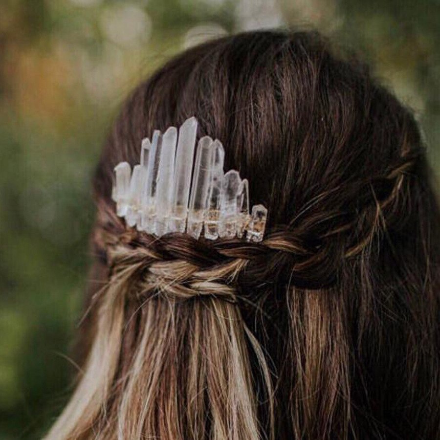 natural transparent crystal rainbow comb comb hairpin crown headdress female lolita bride princess queen headdress
